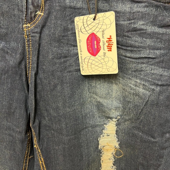 NWT What About Me 'WAM' Womens Denim Jeans 20/21W Distressed Embroidered Stretch - Picture 7 of 8